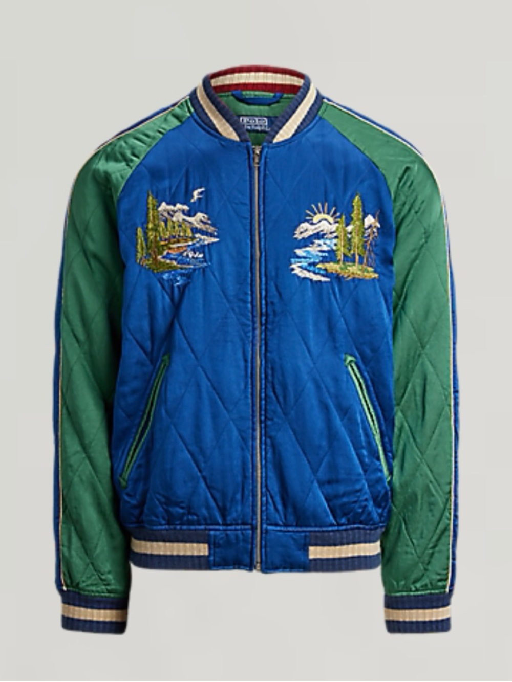Polo Ralph Lauren Embroidered Satin Wyoming Wilderness Souvenir Flight Jacket